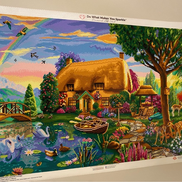 Completed Diamond art club lakeside cottage